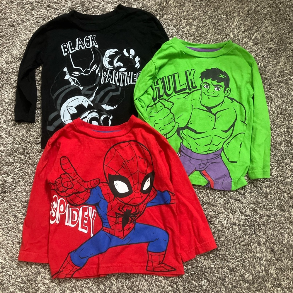 Marvel Kids Long Sleeve Tees - Black Panther, Hulk, Spider-Man